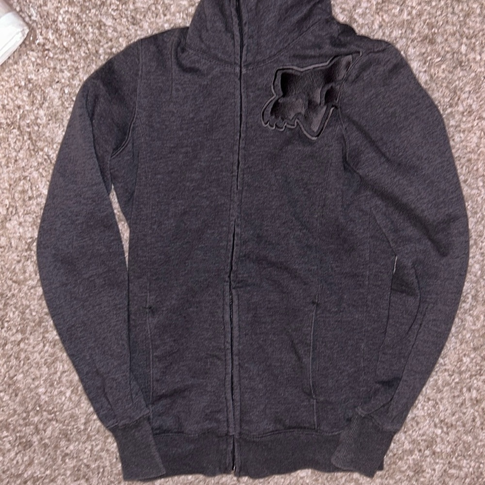 Fox High Neckline Zip Up Sweater